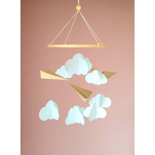 Birth gift - Baby mobile Paper airplanes and clouds 25x55cm