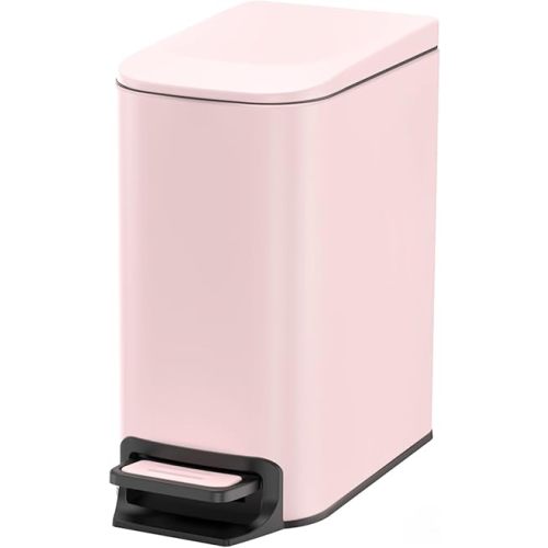 Cesun Small Bathroom Trash Can with Lid Soft Close, Step Pedal, 6 Liter / 1.6 Gallon Stainless Steel Garbage Can with Removable Inner Bucket, Anti-Fingerprint Finish (Pink)