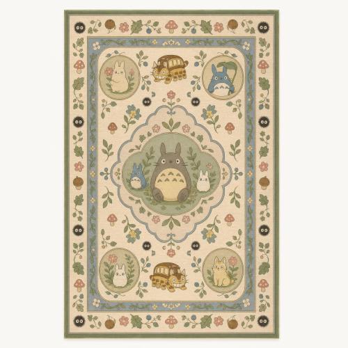 Forest Spirit Kids Rug, Anime Floral Medallion Panel Print, Nursery Decor