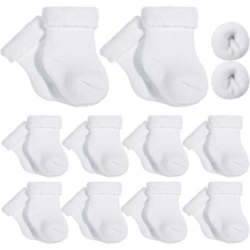 10 Pairs Preemie Baby Terry Cotton Turn Cuff Socks for Newborn Girls Boys - Nicu