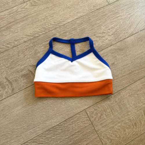 Five Dancewear, Ribbed Boss Bra in White Blue Brown, YL Child 7/8 - Fi – Dancewear Resale 3.0