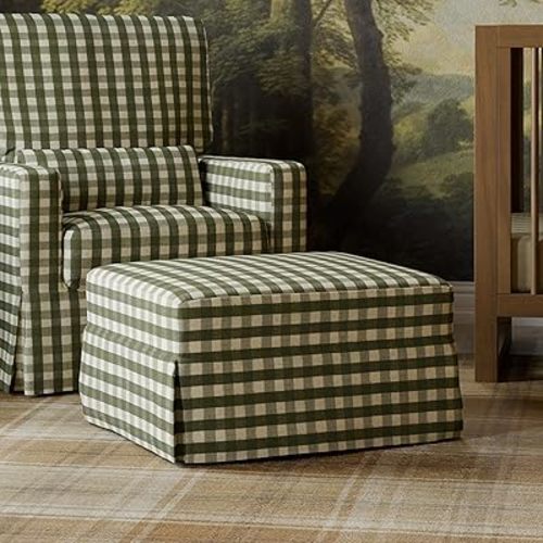 Namesake Crawford Gliding Ottoman in Green Gingham, Greenguard Gold & CertiPUR-US Certified