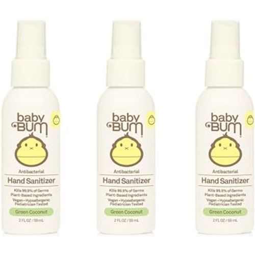 Baby Bum Hand Sanitizer - Antibacterial Spray - Natural Fragrance Non-Drying Coconut and Aloe Formula Perfect for Sensitive Skin - Travel Size - 2 Ounce (Pack of 3)