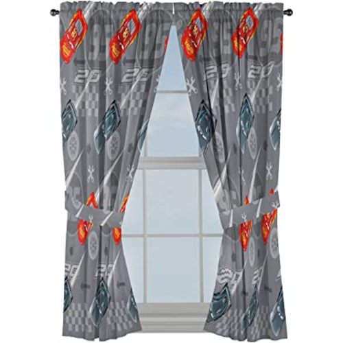 Jay Franco Disney Pixar Cars Lighnting Speed 63" Inch Drapes - Beautiful Room Decor & Easy Set Up, Bedding Features Lightning McQueen - Curtains Include 2 Tiebacks, 4 Piece Set (Official Product)