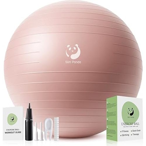 Slim Panda Exercise Ball, Soft Yoga Ball for Fitness, Balance, Birthing, Non Slip Workout Ball for Physical Therapy, Inflatable Fitness Ball with Guide for Office, Gym