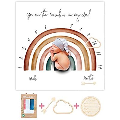 Organic Rainbow Baby Monthly Milestone Blanket Newborn Boy Girl Unisex Neutral| Boho Vintage Rainbow Baby Monthly Picture Blanket| Baby Growth Photography Background Prop