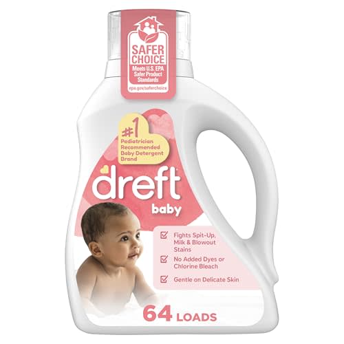 Dreft Baby Liquid Laundry Detergent, Gentle on Sensitive Skin Laundry Soap, 84 fl oz, 64 Loads (Packaging May Vary)