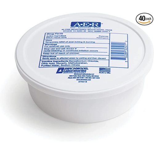 Birchwood Laboratories A-E-R Pre-Moistened Medicated Cooling Witch Hazel Pads For Hemorrhoid & Postpartum Relief, 40 Count