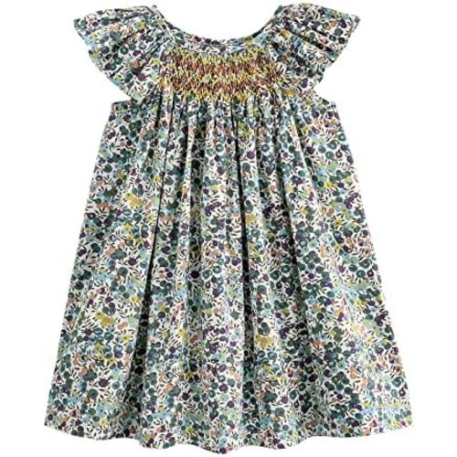 Simplee kids Baby Girl Smocked Dress Summer Casual Short Sleeve Dresses Floral Print Sundress Princess Dress for Toddlers