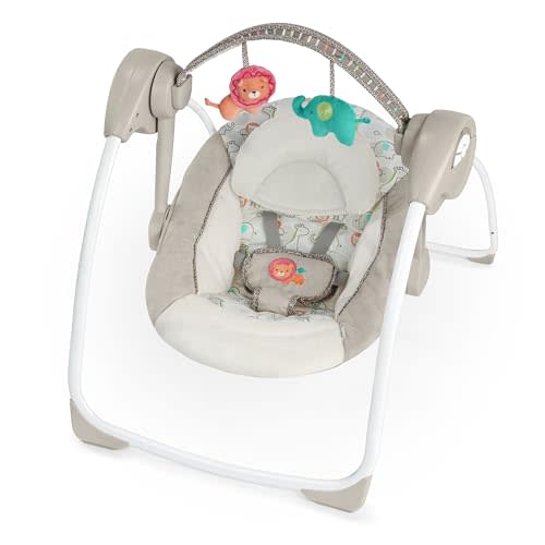 Ingenuity Soothe 'n Delight Compact Portable 6-Speed Plush Baby Swing with Music, Folds Easy, 0-9 Months 6-20 lbs (Cozy Kingdom)