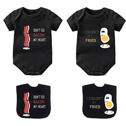YSCULBUTOL Baby Twin Bodysuit Set, Bacon and Eggs, 100% Cotton, 4-6 Months