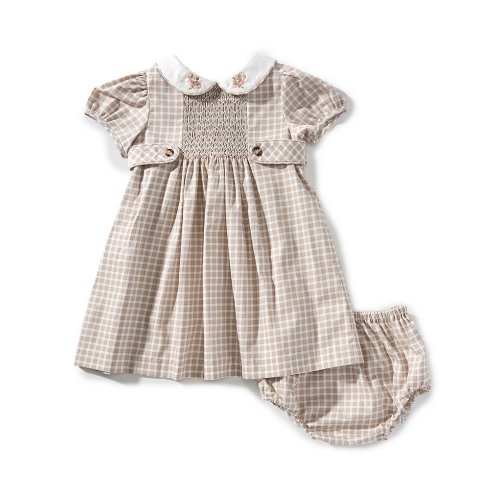 Edgehill Collection Baby Girls Smocked Embroidered Peter Pan Collar Dress