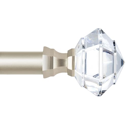 TONIAL Curtain Rods for Windows 28 to 48 In, Acrylic Diamond Finial | Champagne Gold, Decorative Adjustable 32 to 43 In, Telescoping Single Drapery Rod, 3/4" Diameter Window Treatment Pole
