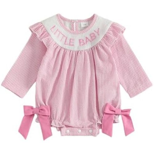 Little Baby Romper Newborn Girl Long Sleeve Ruffle Bubble Rompers Seersucker Striped Bodysuit Tops Fall Clothes