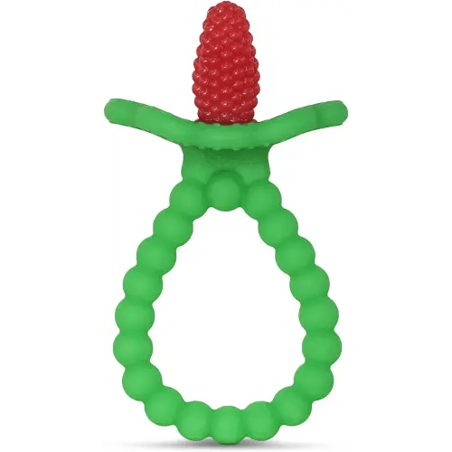 RaZbaby RaZberry Plus Baby Teether – Easy-to-Hold Toy for Front & Back Teething Relief, BerryBumps Texture for Sensory Development, Soothes Sore Gums, BPA-Free, Great Gift for Babies 3M+ – Red