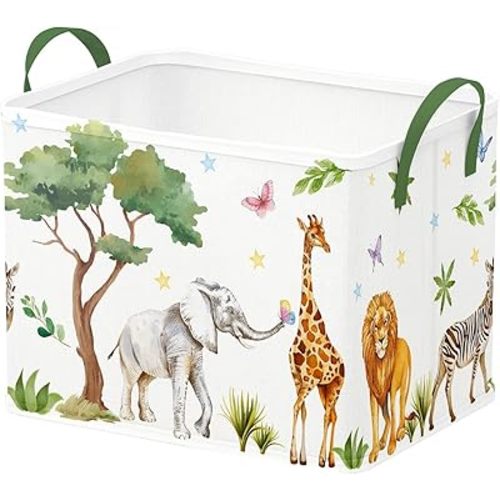 Runtoo Safari Animal Nursery Decor Baby Basket Woodland Elephant Giraffe Baby Shower Decorations Gift Basket Toddler Toy Box Laundry Hamper Closet Storage Bins