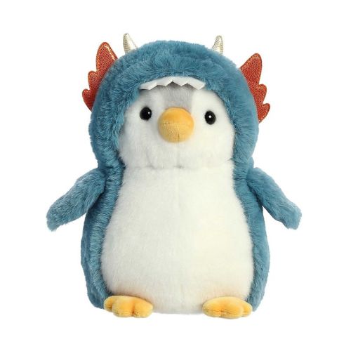 Aurora Small Dragon Pompom Penguin Playful Stuffed Animal Blue 7"