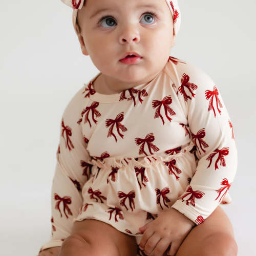 Infant Long Sleeve and Skirt Onesie in Classic Bows – Silks Design