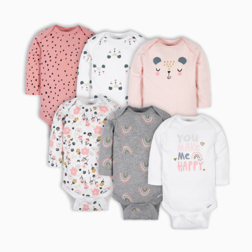 Long Sleeve Printed Onesies Bodysuits (6 Pack) - Bear