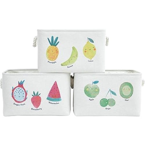 DECOMOMO Toy Storage Baskets for Shelves - 25.5L Kids Storage Bin for Nursery Décor, Baby, Laundry, Toys (Fruit Print, Large - 3 Pack)