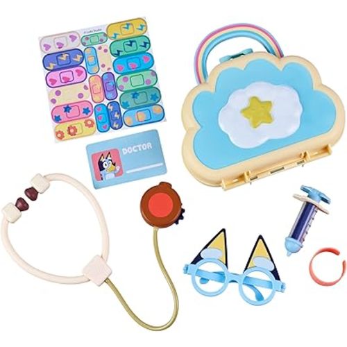 Bluey Cloud Bag Doctor's Set, Doctor Check Up Set, Toy Doctor's Playset with 7 Play Pieces