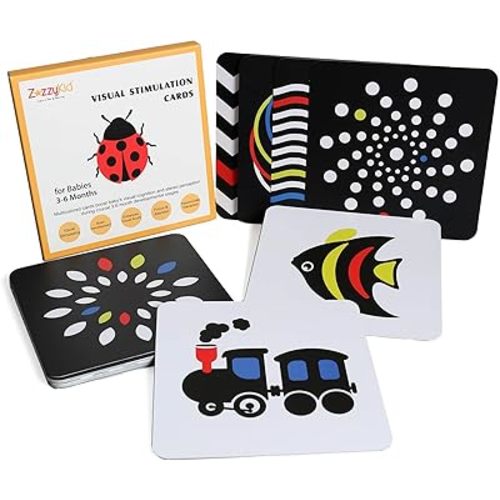 High Contrast Baby Flash Cards: 50 Pages Black and White Visual Stimulation Flashcards with Colors for Newborns 3-6 Months, Brain Development Toys for Infant