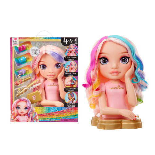 Rainbow High Bella 13” Styling Head 4 in 1 Playset, Hair Creams, Nail Polish, Brush, & Hair Coloring, Ages 4-12+