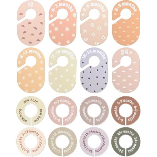 16Pcs Baby Closet Dividers Double-Sided Baby Closet Organizer, Nursery Closets Dividers for Sorting 8 Sizes, Nursery Decor Hanger Divider From Newborn to 24 Months, Fits 1.5" Rod