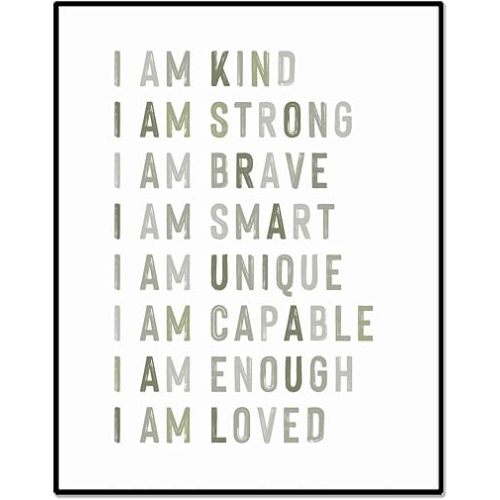Positive Affirmations, Classroom Wall Art, Green Nursery Wall Decor Neutral, Educational Posters, Kids Room Decor, Inspirational Quotes, Playroom Decor, Boys Room Decor, Unframed (11X14 INCH)