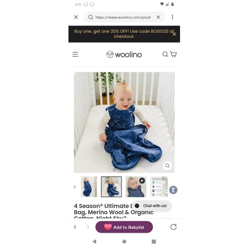 4 Season® Ultimate Baby Sleep Bag, Merino Wool & Organic Cotton, Night Sky™