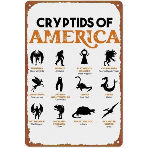 Cryptids of America Gift Posters Funny Painting Retro Metal Sign Wall Decor 8x12 Inches Aluminum Wall Art for Home Doors Gardens Bars Restaurants Cafes Offices Shops Clubs Unique Gift Ideas