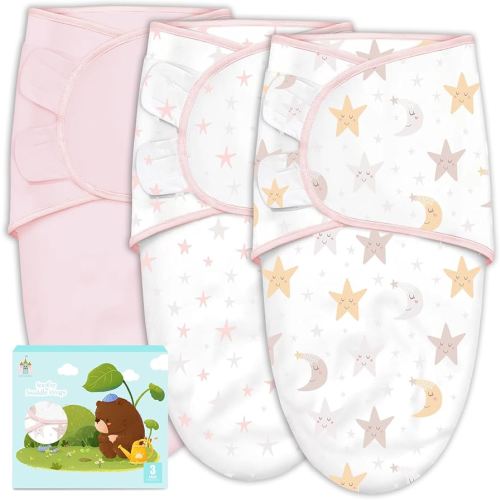 Cute Castle 3-Pack Baby Swaddle Sleep Sacks - Newborn Swaddle Sack - Ergonomic Baby Swaddles Blanket Warp for Boys and Girls - Baby Essentials (0-6 Months - Pink, Moon, Stars)