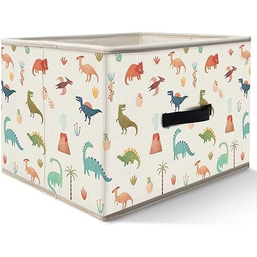 Nogrit Colorful Dinosaur Storage Bins Box, Toybox for Boys, Volcano Woods Dinosaur Foldable Baskets Organizer Container with Handles for Kids Boys Bedroom Bathroom Clothes Toys Books