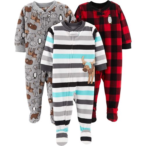 Simple Joys by Carter's Toddlers and Baby Boys' Loose-Fit Flame Resistant Fleece Footed Pajamas, Pack of 3