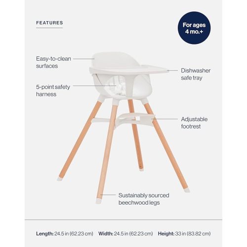 Lalo The 3-in-1 High Chair Kit - Convertible Wooden High Chair for Babies & Toddlers with Infant Support, Cushion, Booster Conversion Kit & Play Legs, Adjustable Footrest - Coconut