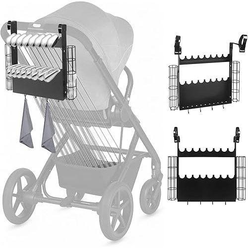 Golf Stroller Attachment - Universal Steel Golf Club Holder for Strollers,16-Club & 12-Ball Capacity with Adjustable Straps,Fits Single & Double Strollers,Ideal Golf Gift for Parents