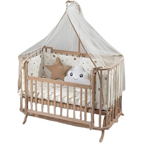 Wooden Product Made of Beechwood, Height-Adjustable with Gentle Rocking Function, Including Mattress, Versatile use, Natural Design, Stable Construction, Suitable for a 120 x 60 cm Sleeping Area