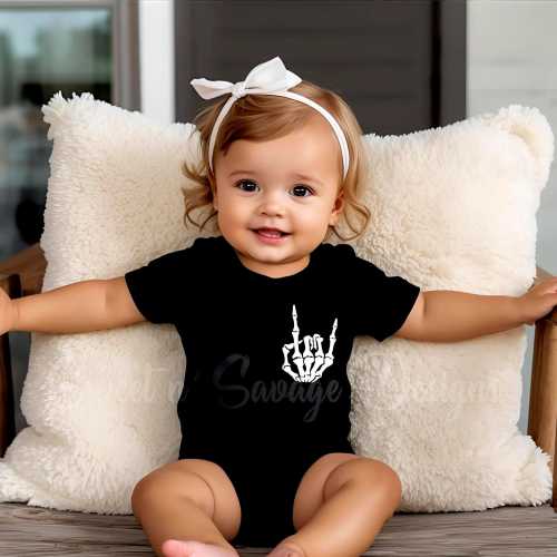 Rock on onesie®, Skeleton hand onesies®, Baby shower gifts, Halloween onesies®, emo goth baby, black infant bodysuits, Rock baby shower gift
