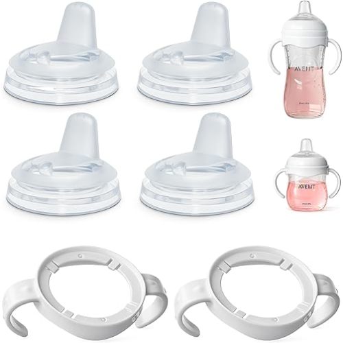 Sippy Spout Nipples with Handles for Philips Avent Natural Baby Bottles and Glass Bottles, Food Grade Soft Spout Silicone, BPA-Free, Leak and Spill Proof, Convert to Sippy Cup Transition, 4+ Months