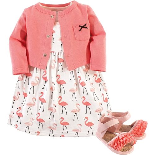 Hudson Baby baby-girls Cotton Dress, Cardigan and Shoe Set
