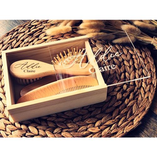 Personalized Wooden Baby Brush Box | Engraved Birch Keepsake Set