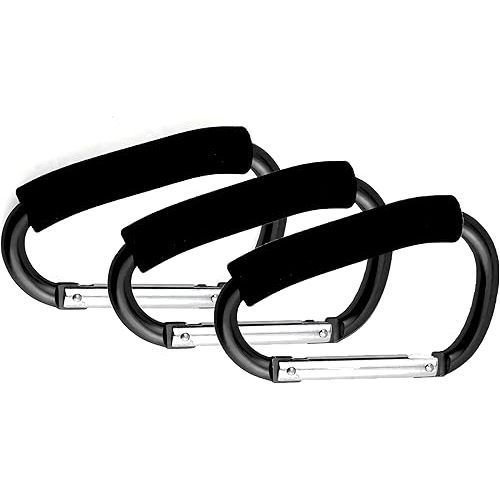 3PCS Stroller Hooks, 5.2'' Large Carabiner Clip - Carabiner Large, Baby Stroller Hooks for Hanging Bags, Stroller Accessories(Black)