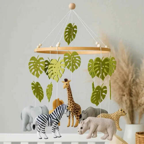 Big Safari Animals Mobile | Jungle & African Animals Nursery Crib Mobile | Lion, Zebra, Giraffe, Elephant & More