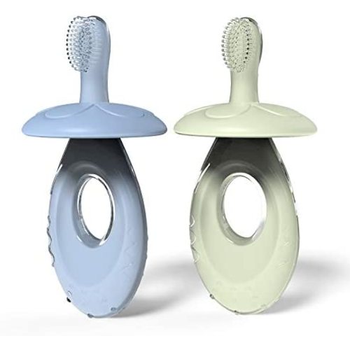 GROWNSY Baby Toothbrush Toddler Toothbrush for Age 0-5 Years Old, BPA Free Infant Toothbrush for Baby Gum Care, Made of Food-Grade Silicone, with Baffle to Prevent swallowing (2 Pack)