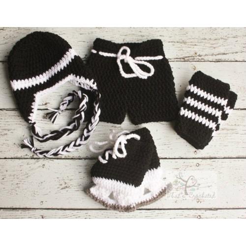 Newborn Hockey Outfit, Newborn Photography Prop, Crochet hockey outfit, hockey skates
