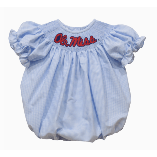 Ole Miss Rebels Smocked Light Blue Short Sleeve Girls Bubble