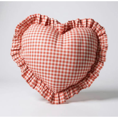 Frill Linen Gingham Heart Pillow Cover: Bohemian Home Decor