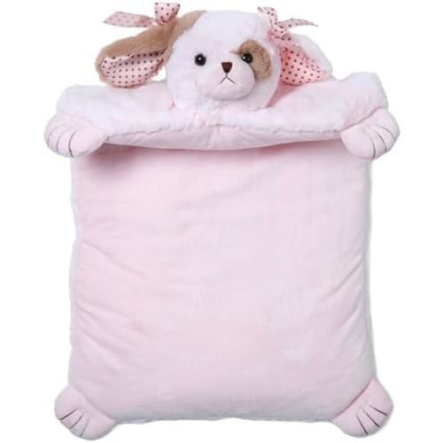 Bearington Baby Wiggles Tummy Time Mat, 30 x 23 Inch Pink Puppy Dog Plush Stuffed Animal Baby Mat Blanket