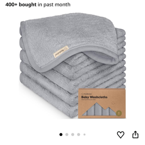 6-Pack Baby Washcloths - Soft Absorbent Viscose from Bamboo Wash Cloths for Babies, Kids, Toddlers, Infant, Newborn Bath Towels, Gentle on Sensitive Skin, 10x10 Reusable Face Towels (Cool Gray)