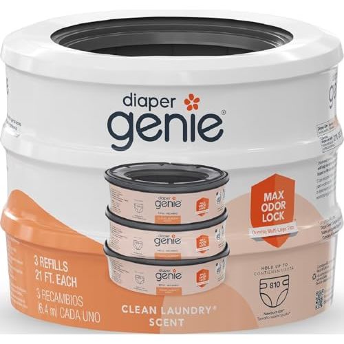 Diaper Genie Bags Refills 270 Count (Pack of 3) Clean Laundry Scent | Diaper Pail Refills with Max Odor Lock | Holds up to 810 Newborn Diapers